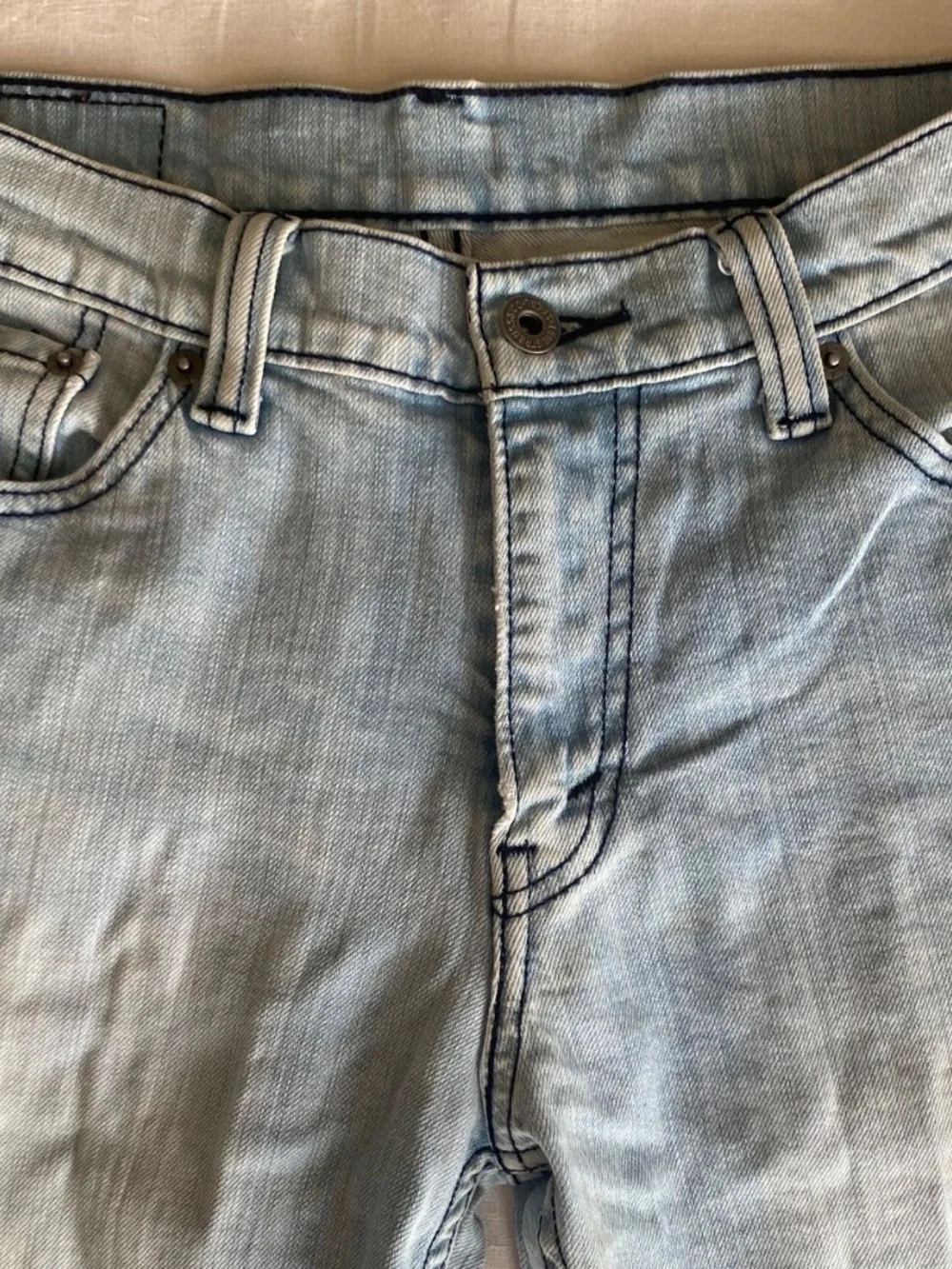 Levi's 510 30 x 30 Unisex Light Blue Navy Stitch Skinny Vintage Distressed